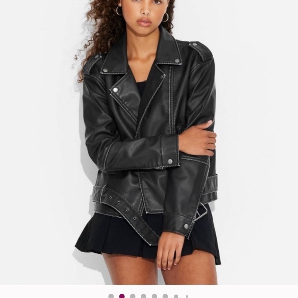 Women's Faux Leather Oversized Moto Jacket - Wild Fable XL - Picture 2 of 4